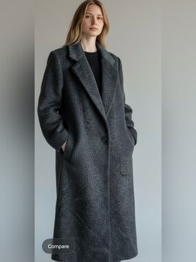 Perry Ellis oversized made from Alpaca Wool-Blend Long Coat - Charcoal Gray